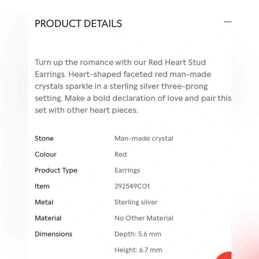 Pandora Silver Necklace & Earring ~ Red Heart Set - Picture 3 of 4